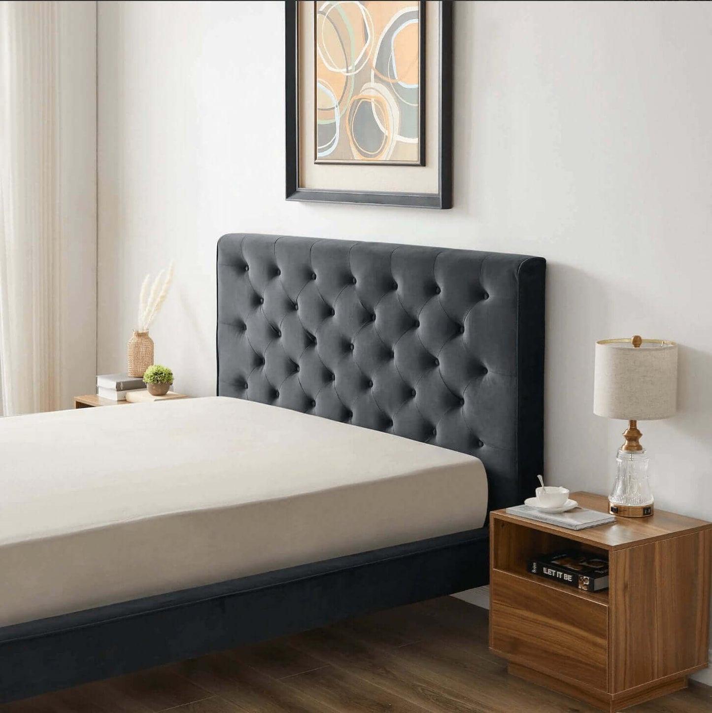 Dillon MCM Platform Bed with Button Tufted Velvet Upholstery - Revel Sofa 