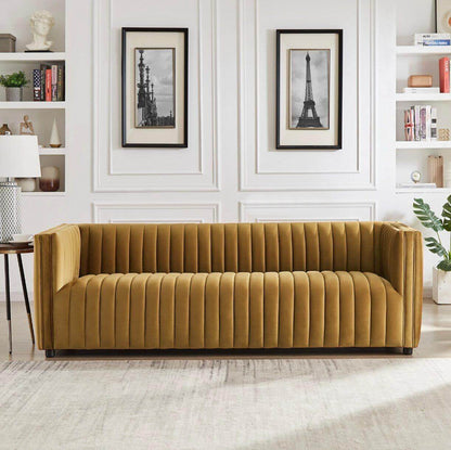 Dominic MCM Style Channel Tufted Velvet Sofa 85" - Revel Sofa 