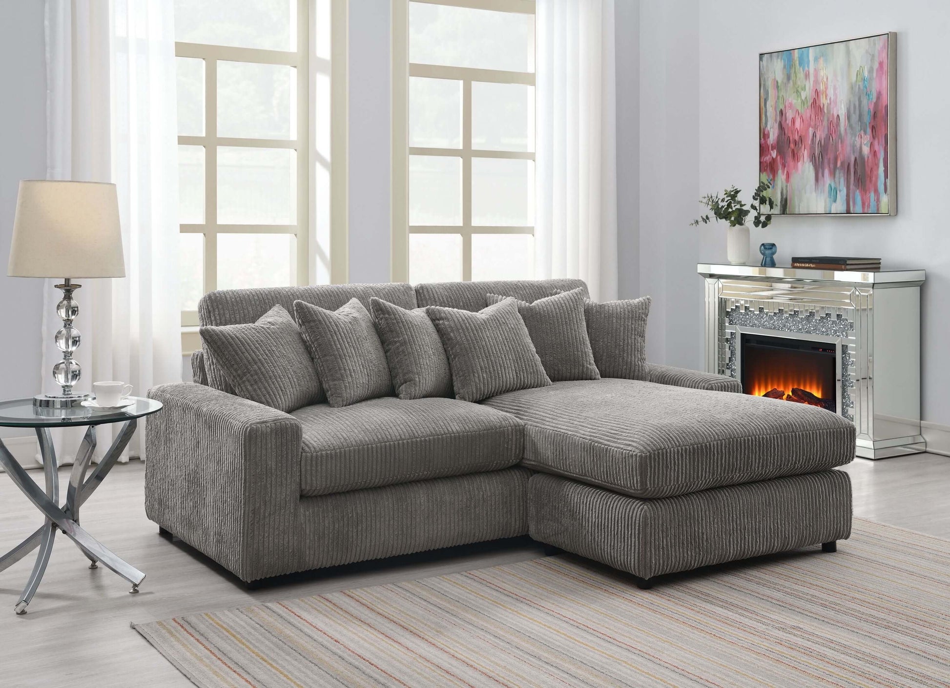 Tavia Corduroy Sectional RF Chaise Sofa, Gray 84" - Revel Sofa 