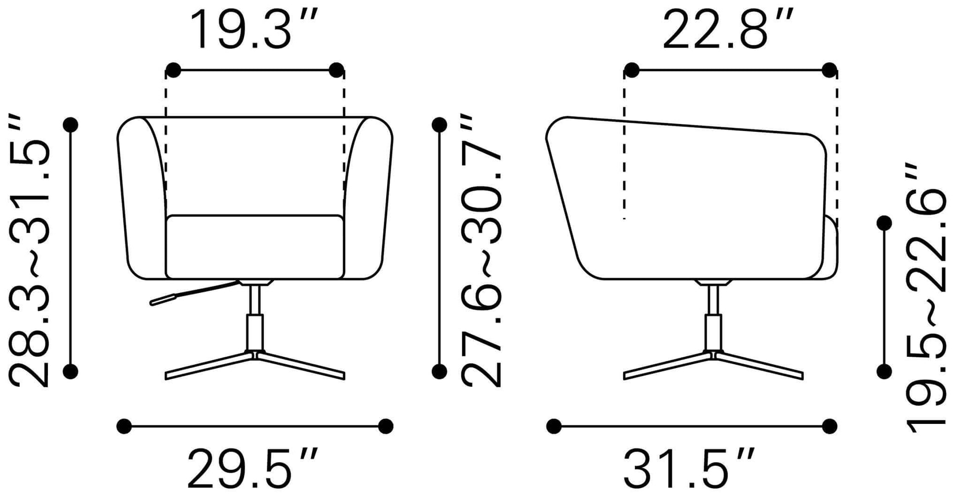 Elia Adjustable Lounge Accent Swivel Chair in Pink Velvet - Revel Sofa 