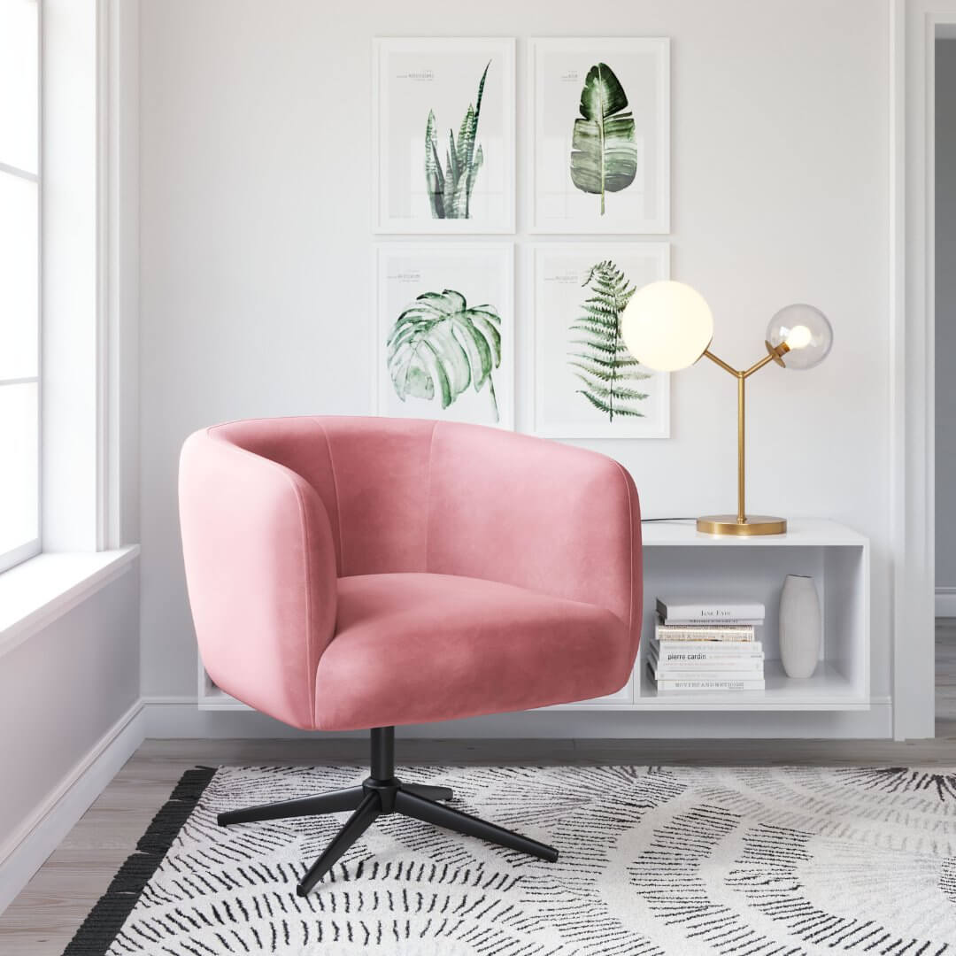 Elia Adjustable Lounge Accent Swivel Chair in Pink Velvet - Revel Sofa 