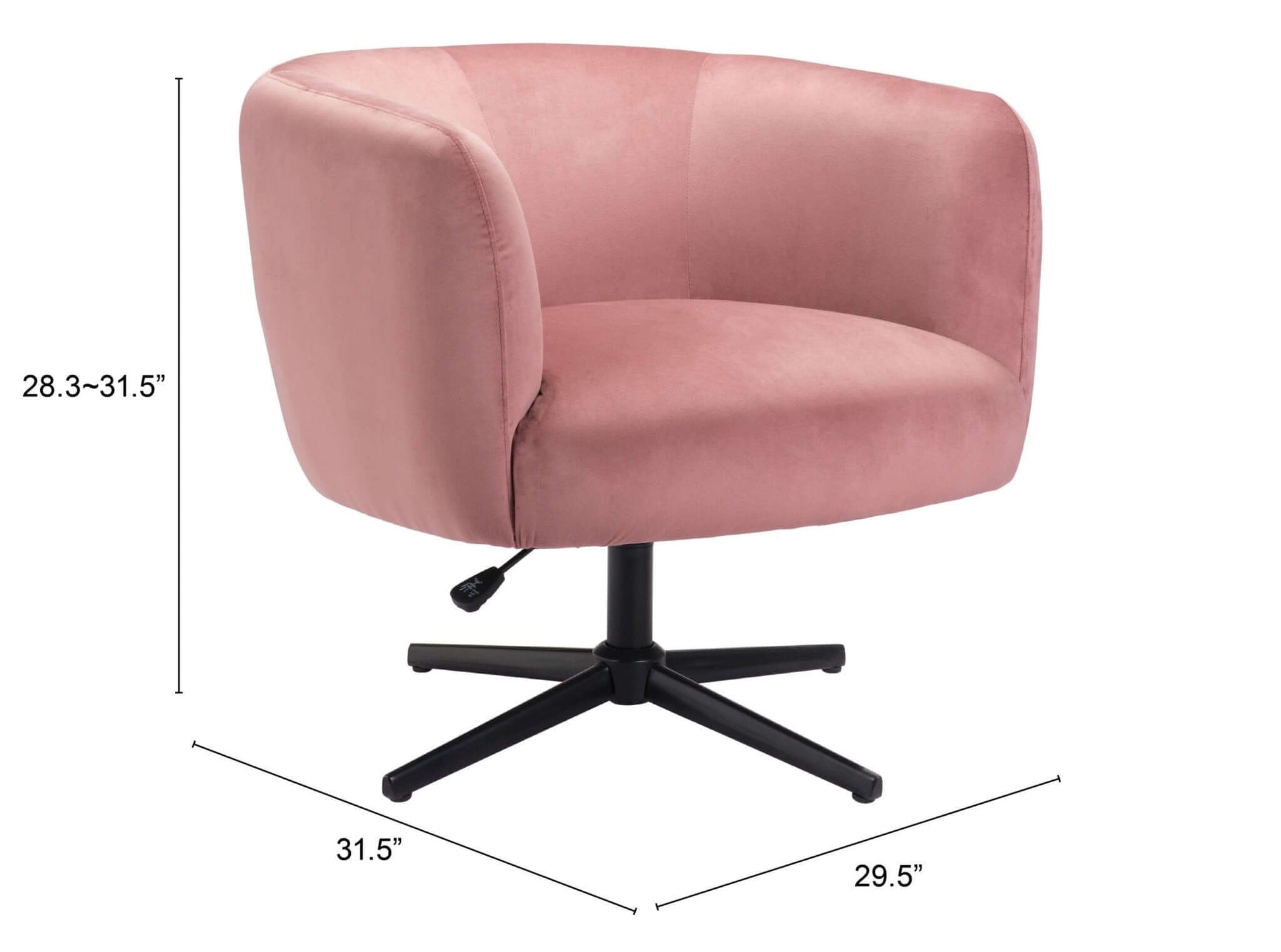 Elia Adjustable Lounge Accent Swivel Chair in Pink Velvet - Revel Sofa 