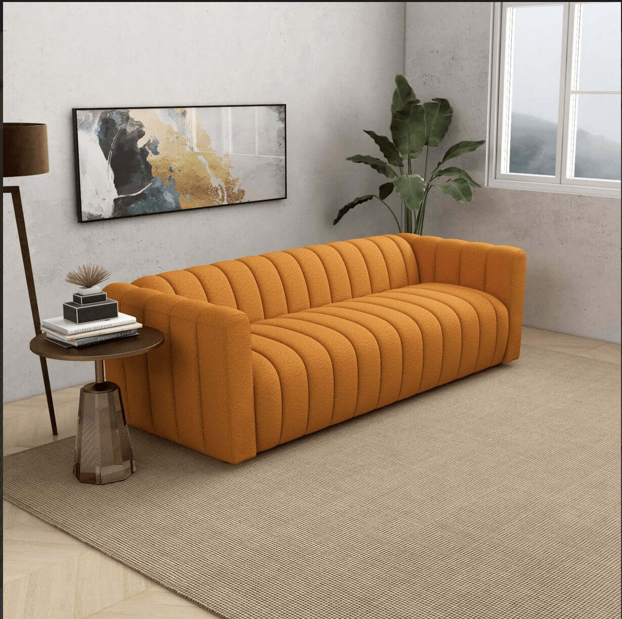 Elrosa MCM Channel Tufted Sofa 88", Leather or Boucle - Revel Sofa 