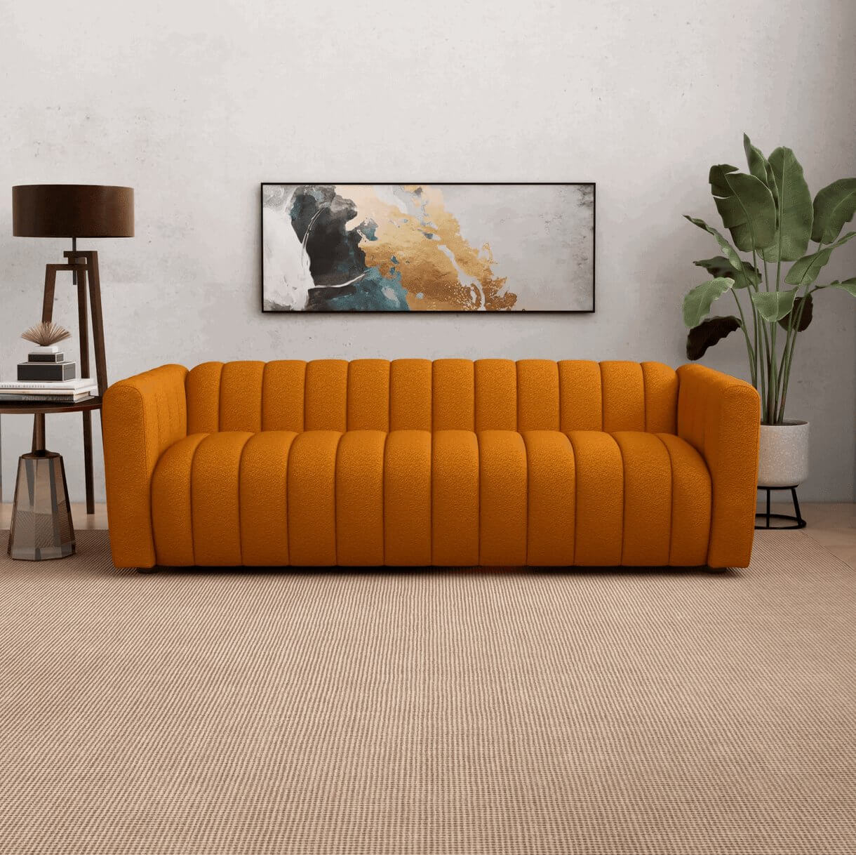 Elrosa MCM Channel Tufted Sofa 88", Leather or Boucle - Revel Sofa 