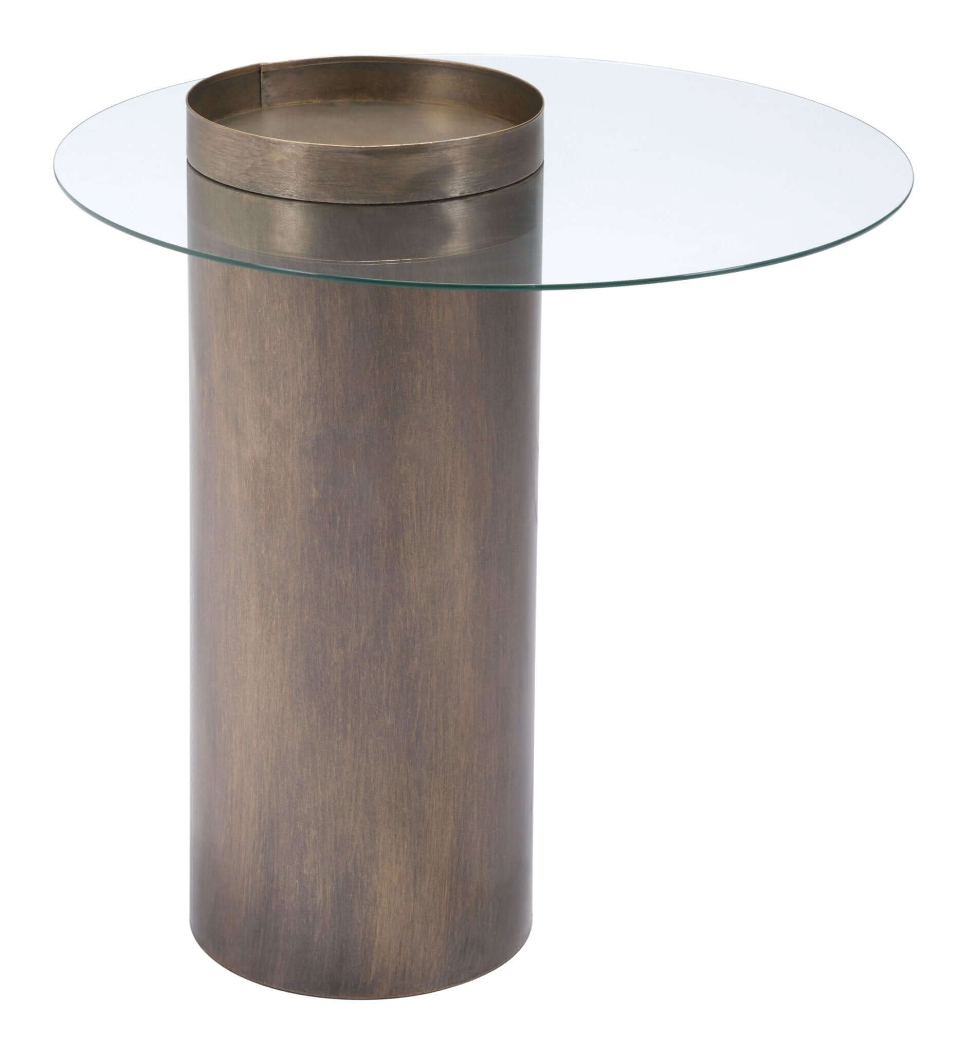 Emi Bronze Cylindrical Base & Round Glass Top End Accent Table 24" - Revel Sofa 