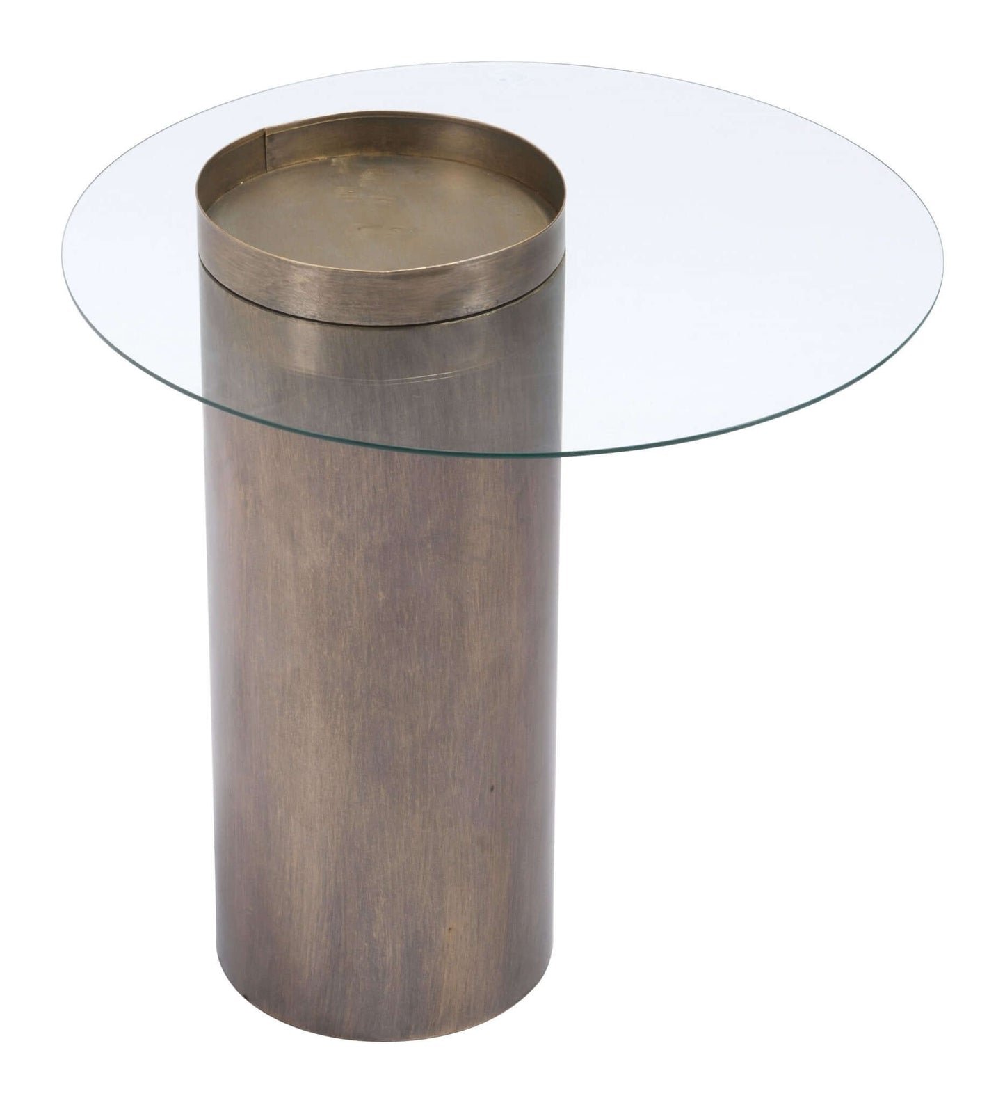 Emi Bronze Cylindrical Base & Round Glass Top End Accent Table 24" - Revel Sofa 