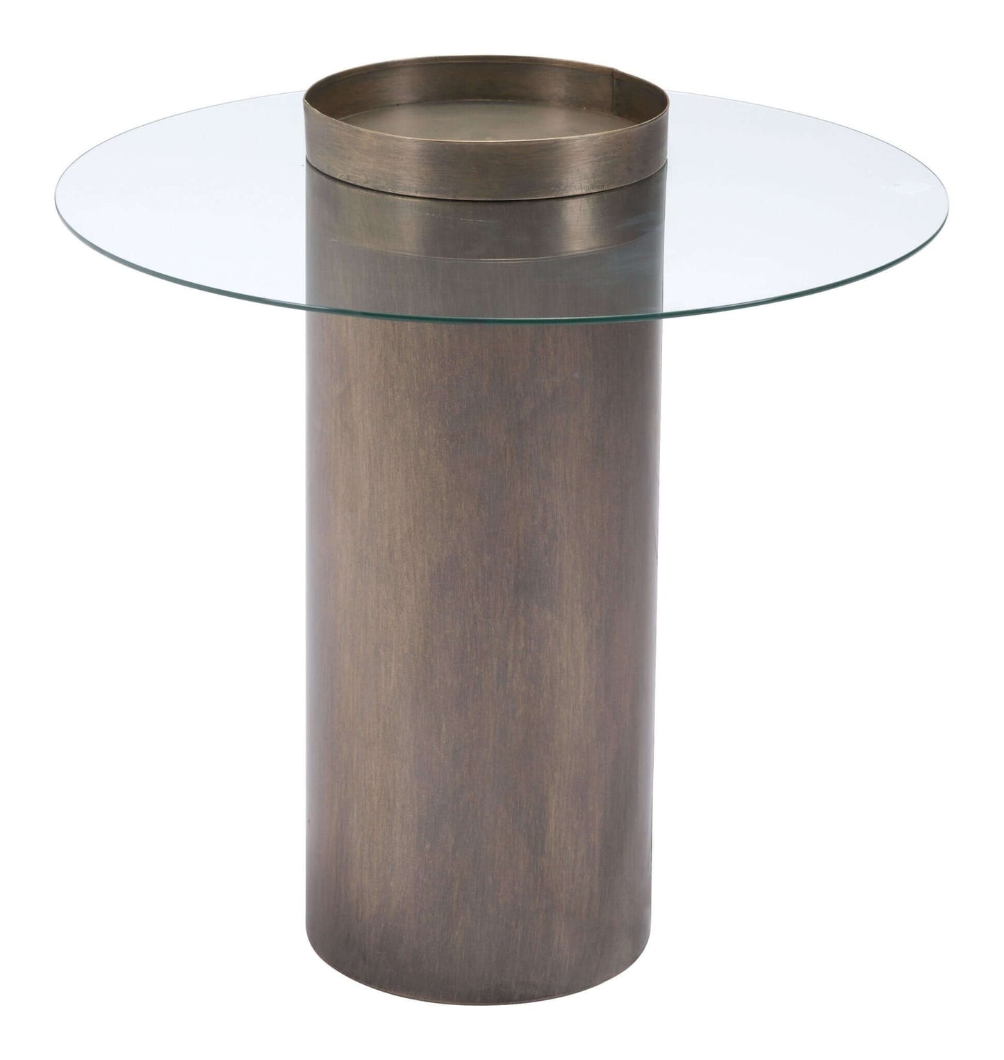 Emi Bronze Cylindrical Base & Round Glass Top End Accent Table 24" - Revel Sofa 