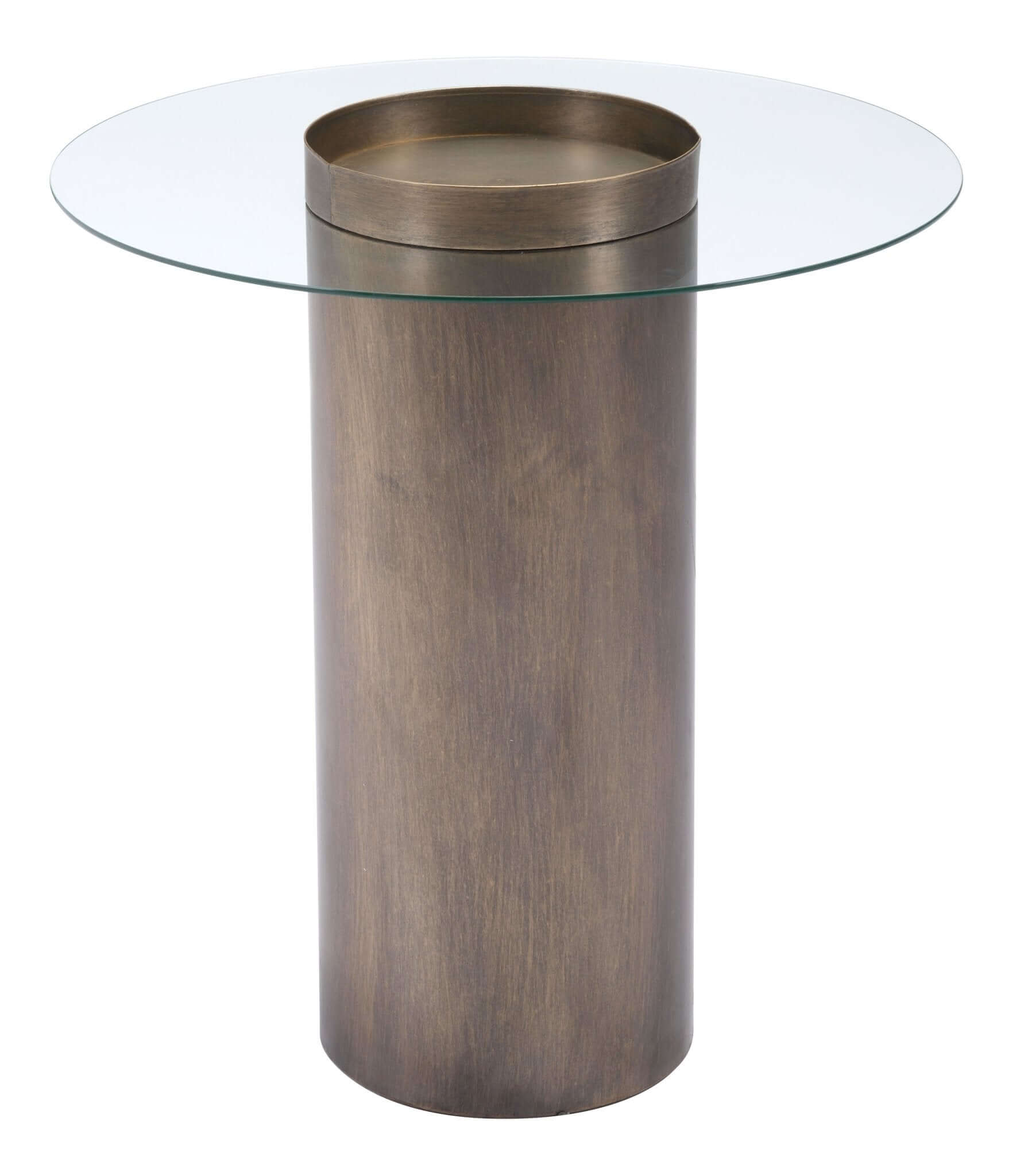 Emi Bronze Cylindrical Base & Round Glass Top End Accent Table 24" - Revel Sofa 