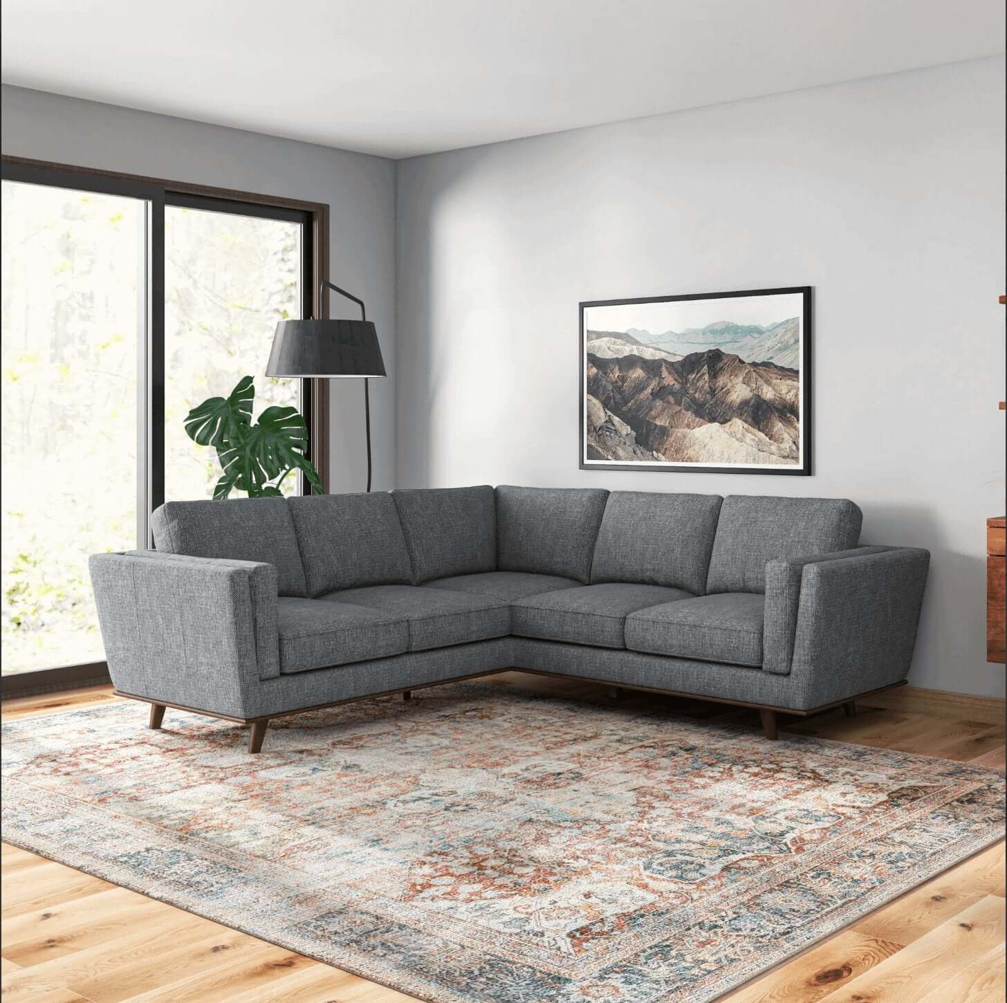 Erman MCM Styled Corner Sectional Sofa, Gray 89" - Revel Sofa 