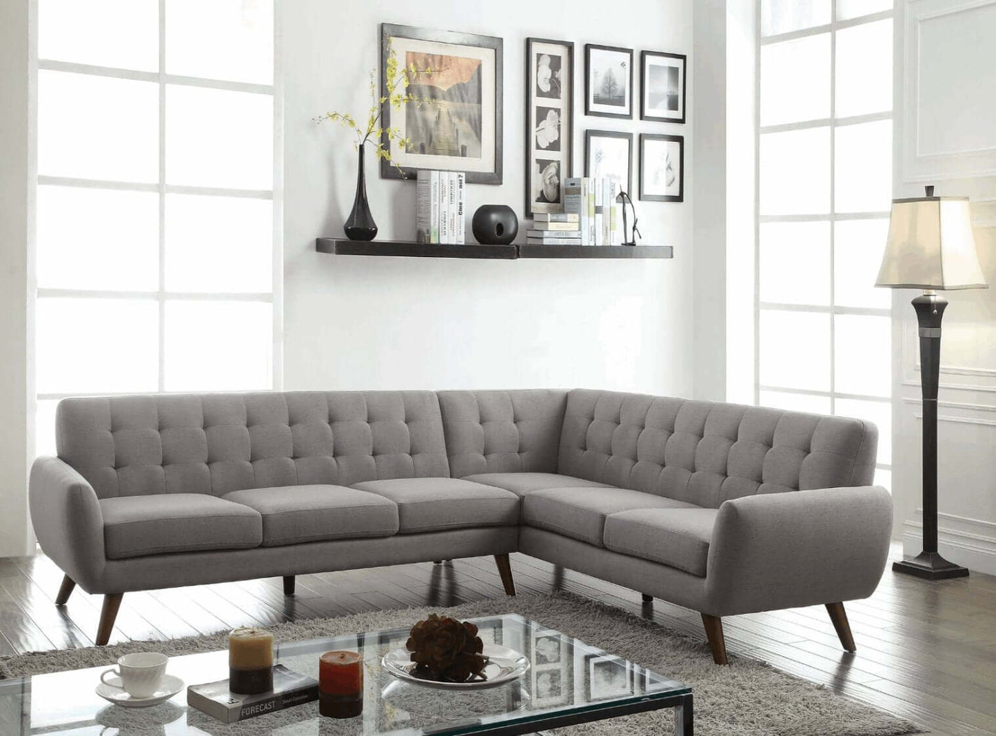 Essick MCM Corner Sectional Tufted Sofa 108" - Revel Sofa 