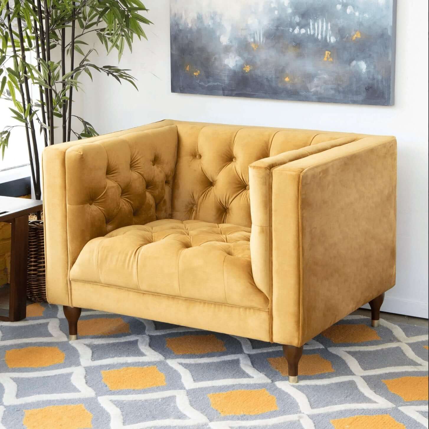 Evelyn MCM Style Tufted Velvet Lounge Chair - Revel Sofa 