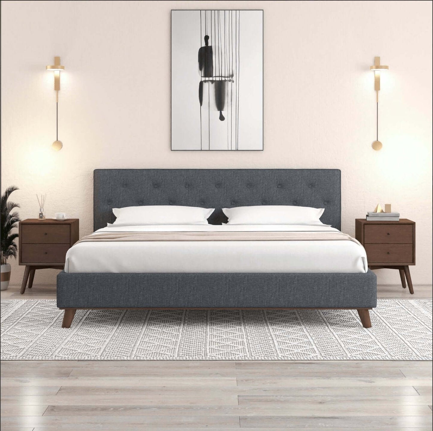 Graceville MCM Style Tufted Upholstered Platform Bed Frame - Revel Sofa 