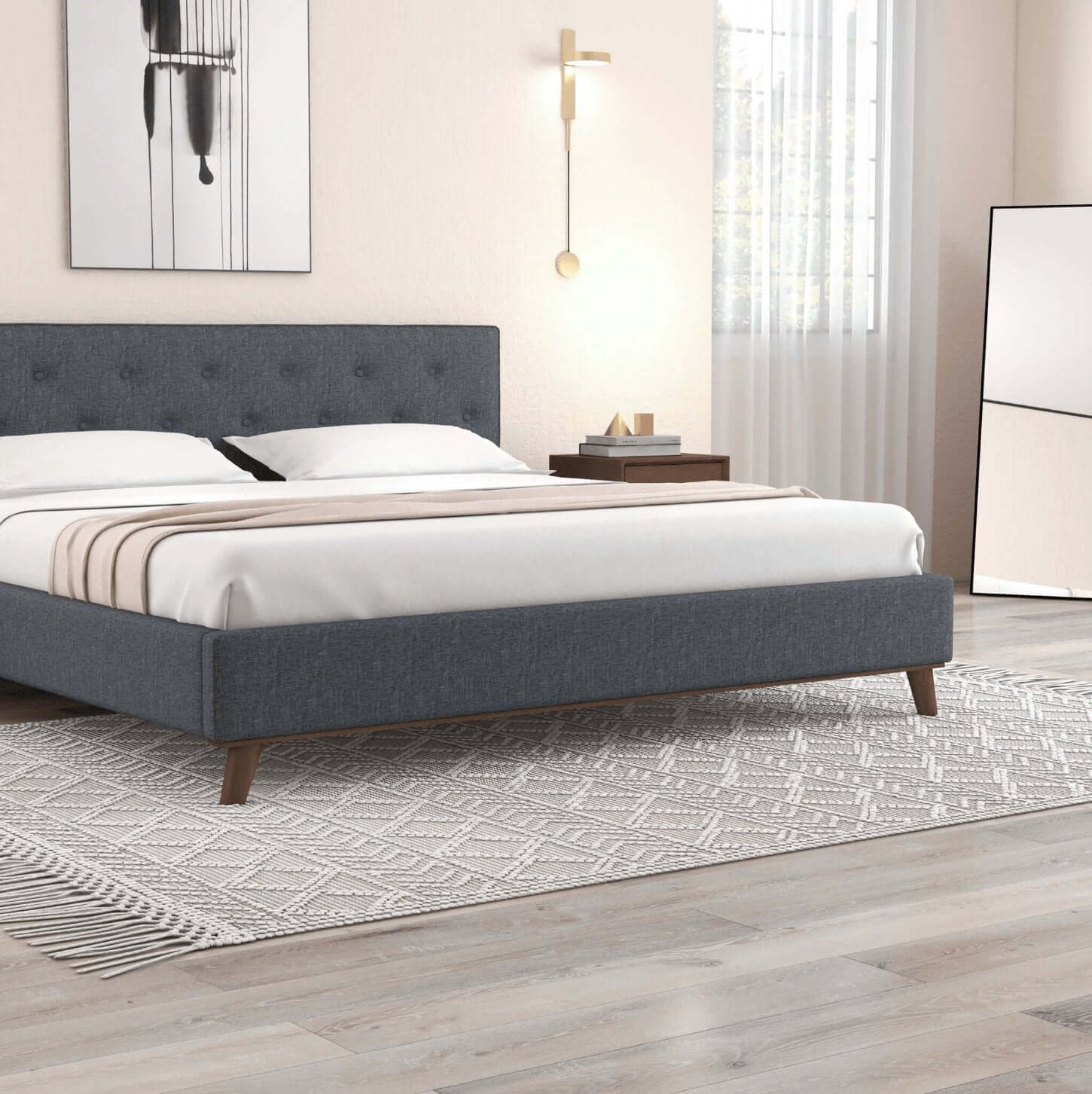 Graceville MCM Style Tufted Upholstered Platform Bed Frame - Revel Sofa 