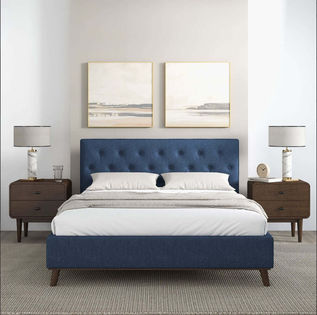 Graceville MCM Style Tufted Upholstered Platform Bed Frame - Revel Sofa 