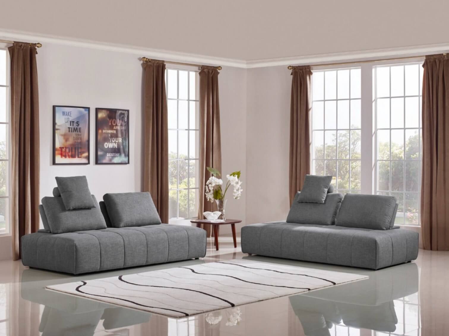 Gray Modular Polyester Fabric 2pc Sectional Sofa & Chaise 124" - Revel Sofa 