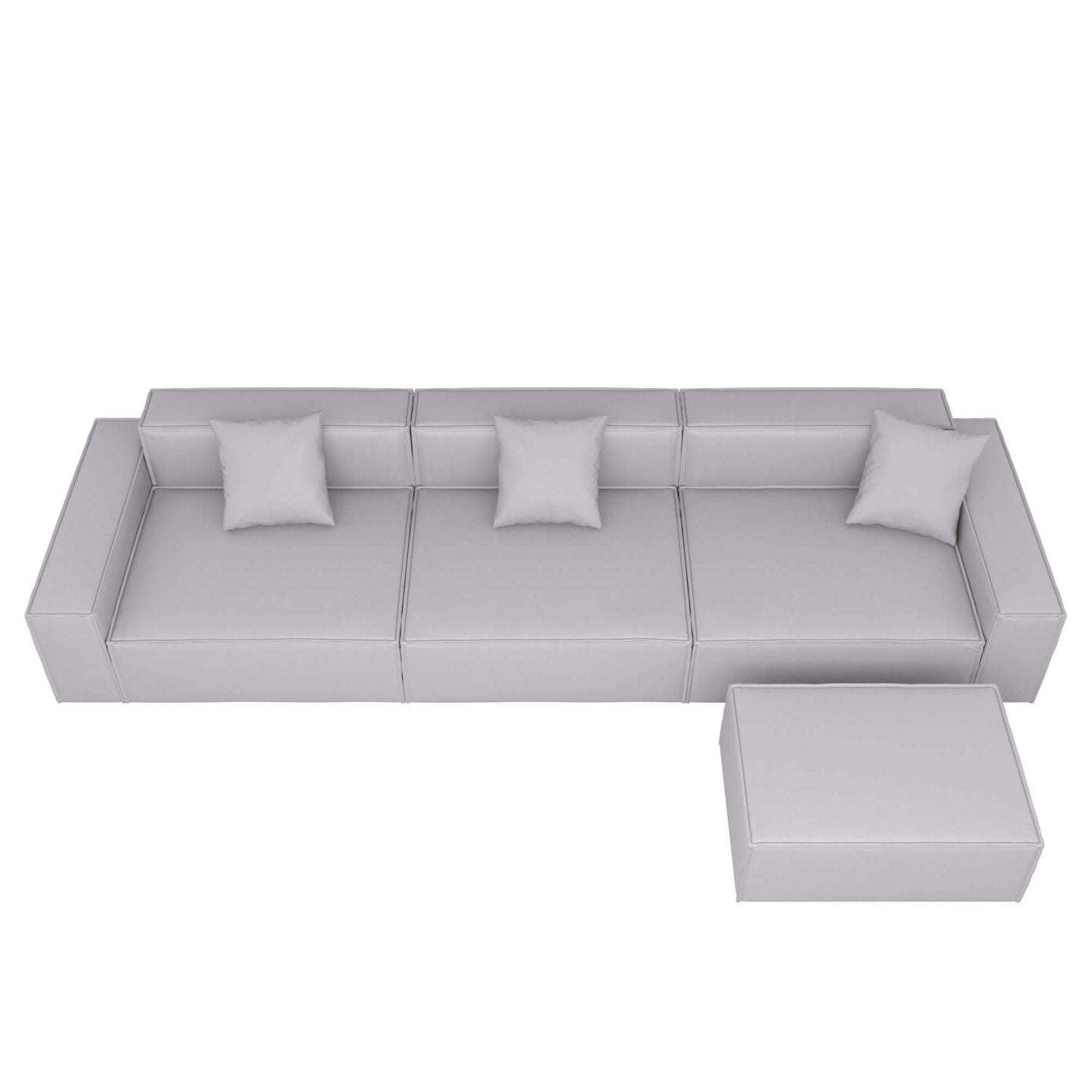 Gray Modern Minimalist Modular 4pc. Sectional Sofa And Ottoman