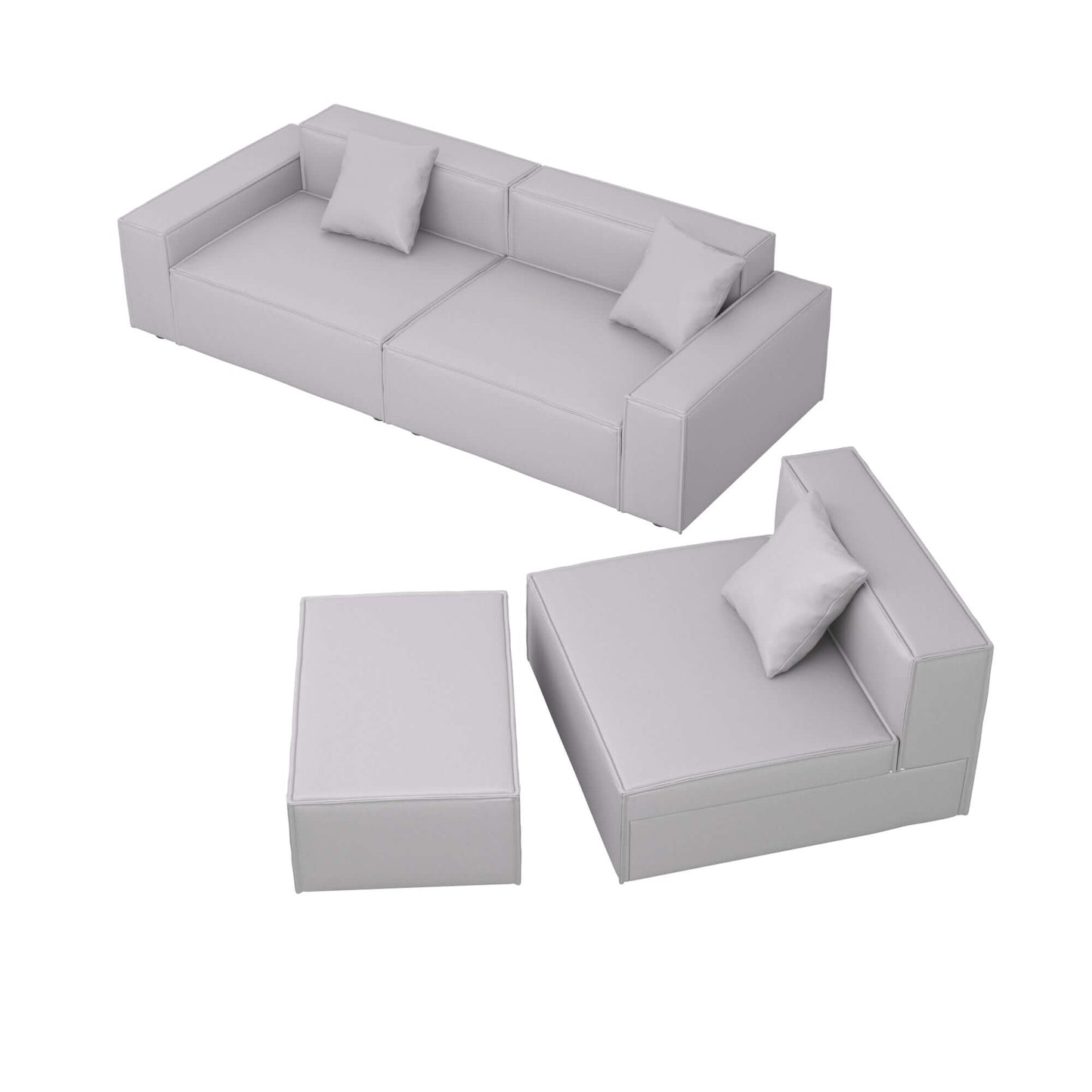 Gray Modern Minimalist Modular 4pc. Sectional Sofa And Ottoman - Revel Sofa 