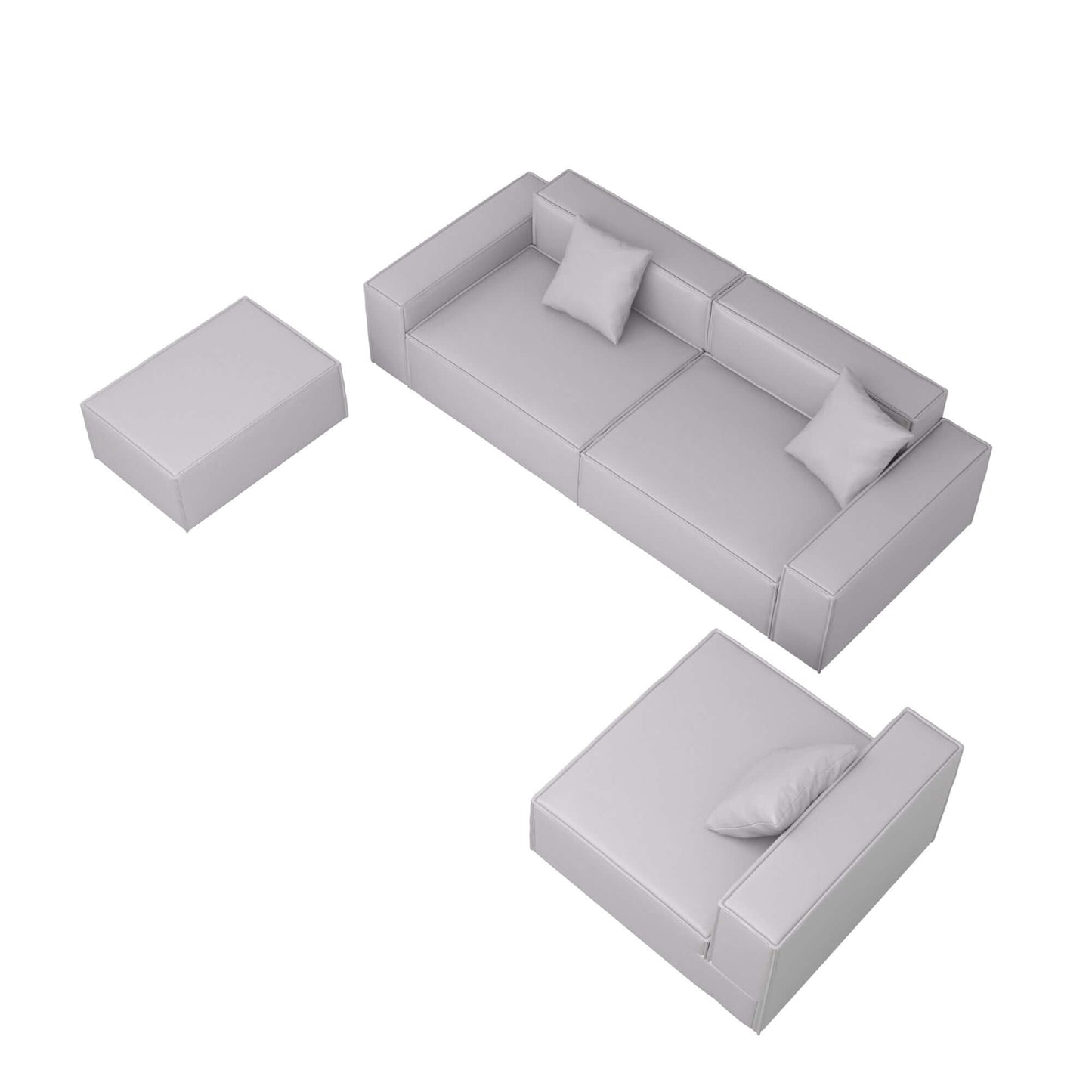 Gray Modern Minimalist Modular 4pc. Sectional Sofa And Ottoman