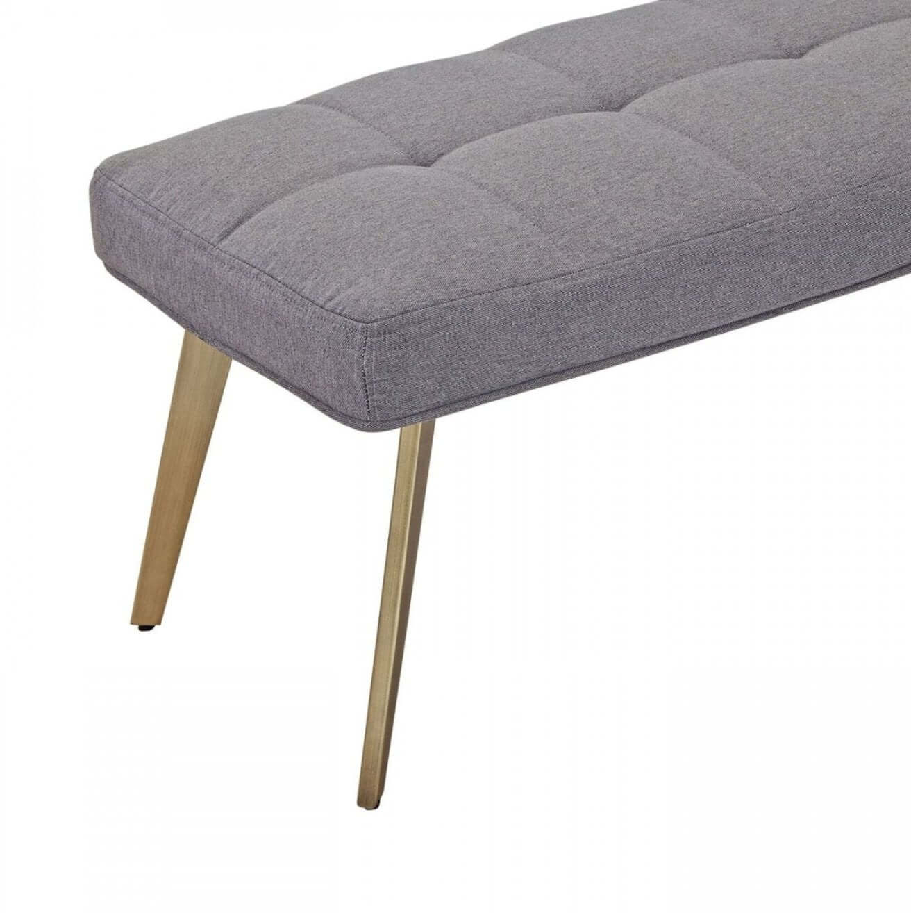 Gray Upholstered Linen Blend And Gold Legged Bench 47"