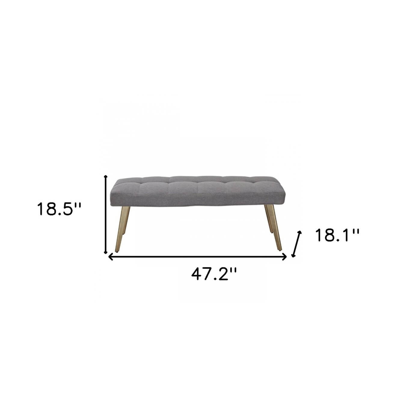 Gray Upholstered Linen Blend And Gold Legged Bench 47"