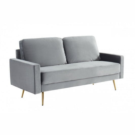 Gray Velvet Upholstered Brass Leg Loveseat Sofa - 72"