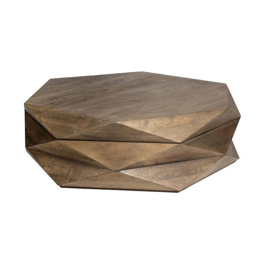 Hexagonal Coffee Table Solid Wood With Storage 48" - Revel Sofa 