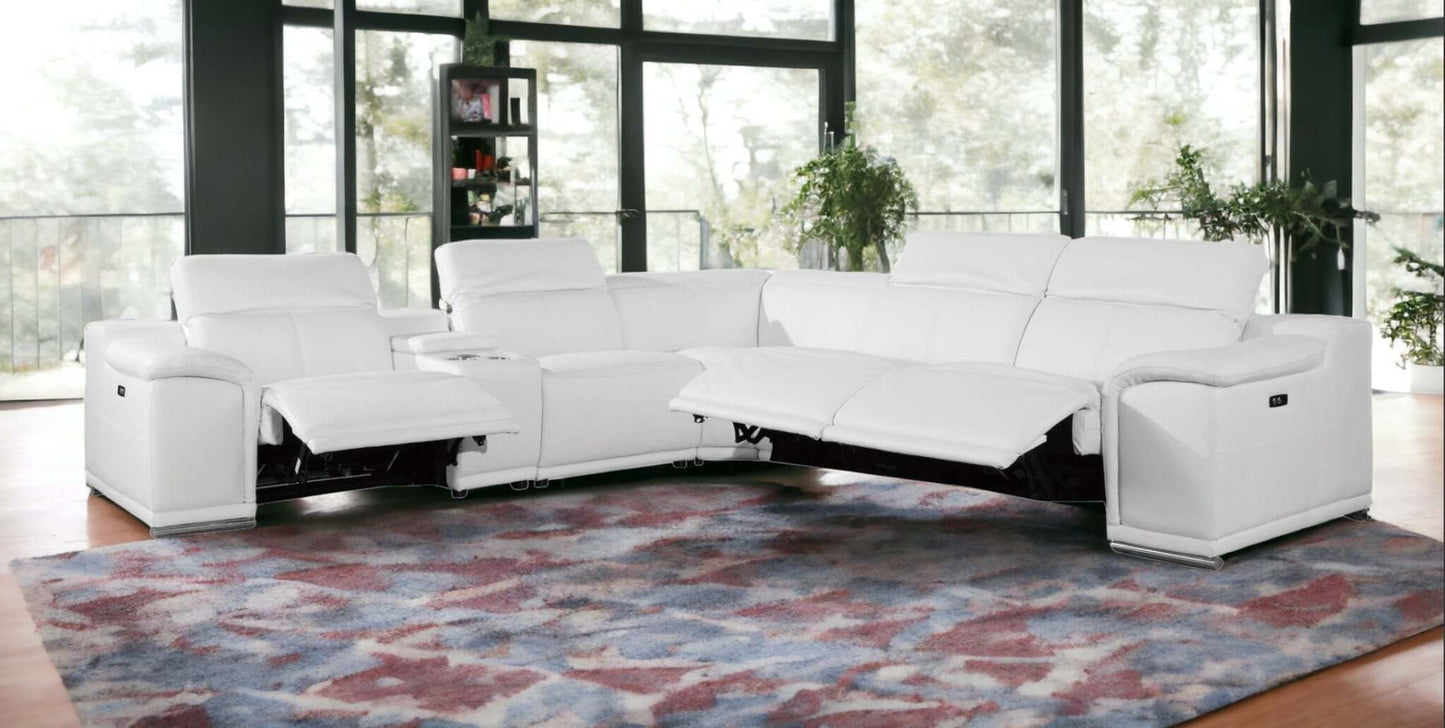 Italian Leather Power-Reclining Corner Sectional With Console with Various Size and Color Options