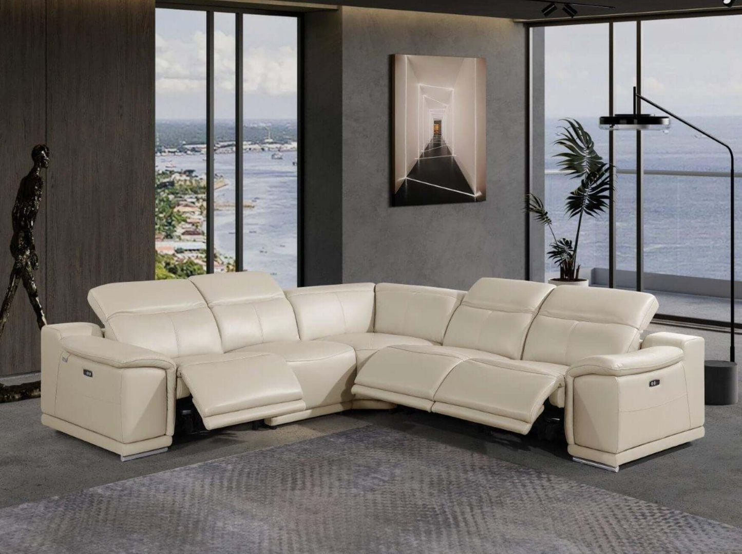 Italian Leather Power-Reclining Corner Sectional With Console with Various Size and Color Options