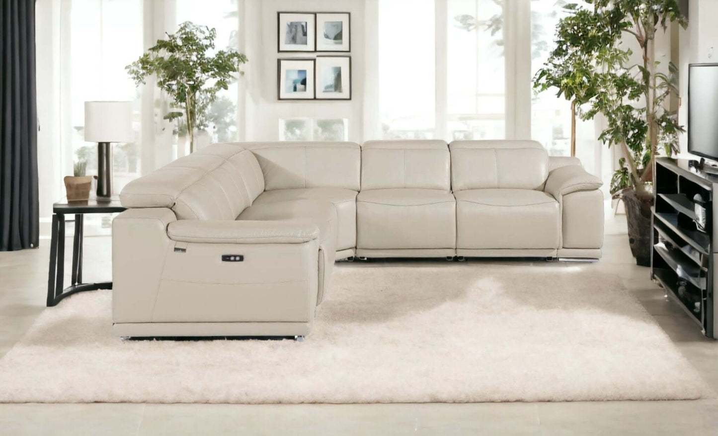 Italian Leather Power-Reclining Corner Sectional With Console with Various Size and Color Options