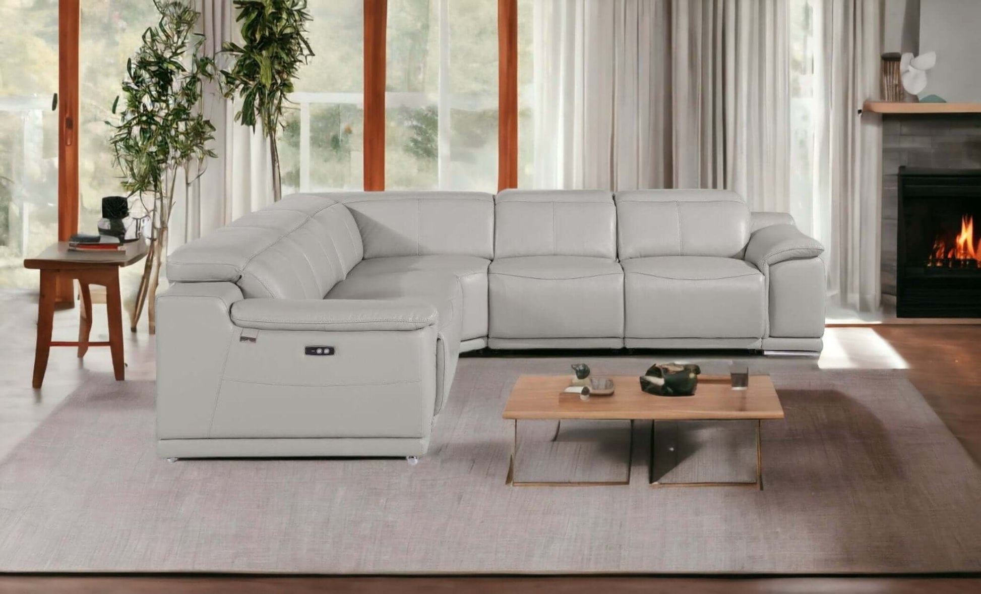 Italian Leather Power-Reclining Corner Sectional With Console with Various Size and Color Options