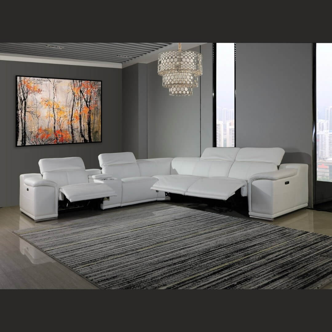 Italian Leather Power-Reclining Corner Sectional With Console with Various Size and Color Options