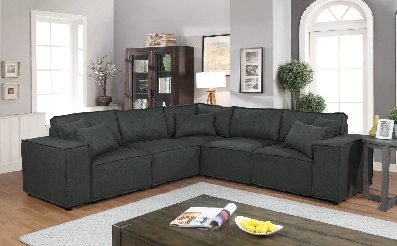 Jenson Modern Modular Corner Sectional Sofa in Dark Gray Linen - Revel Sofa 