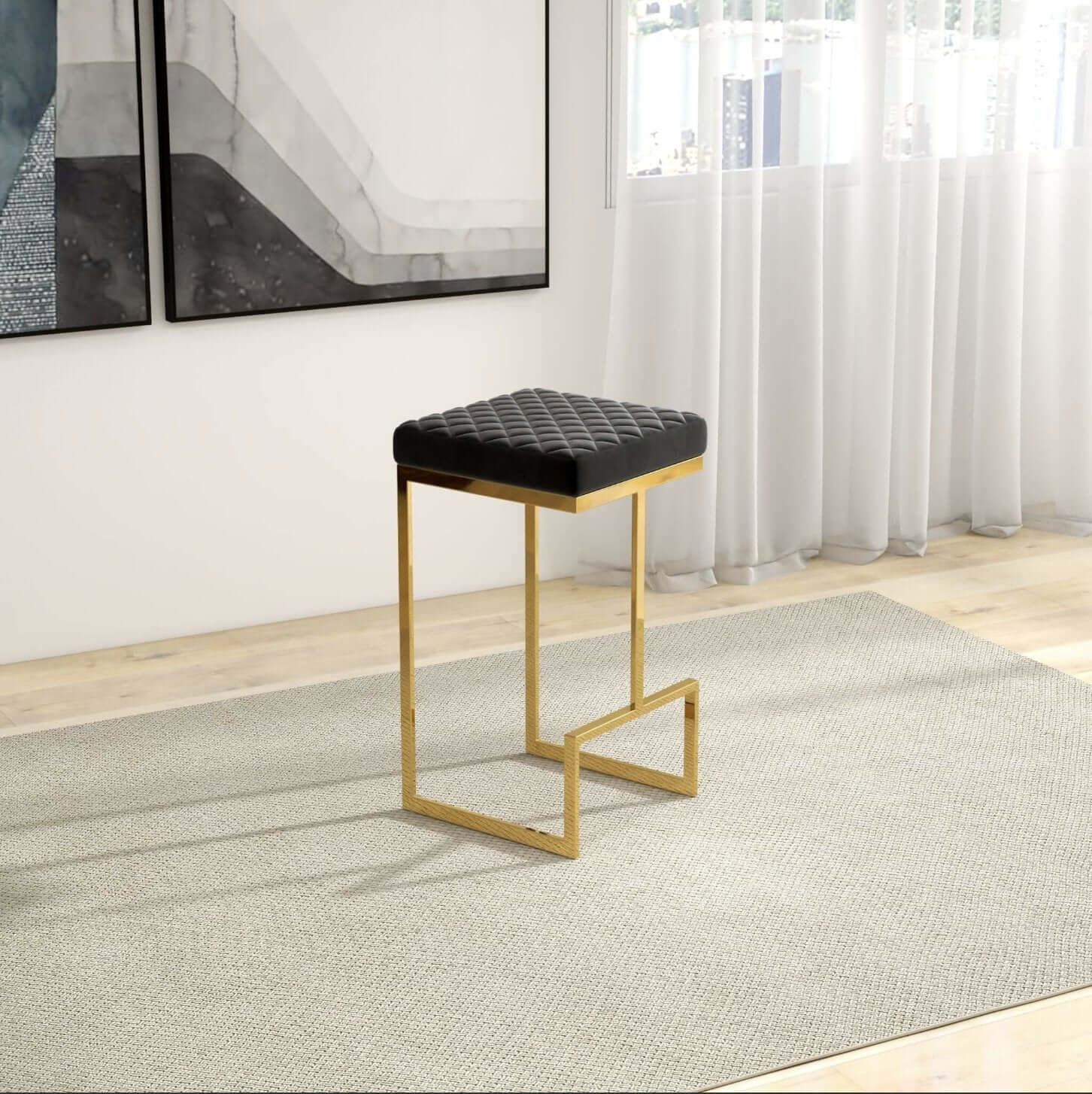 Joel Glam Upholstered Square Bar Counter Stool - Revel Sofa 