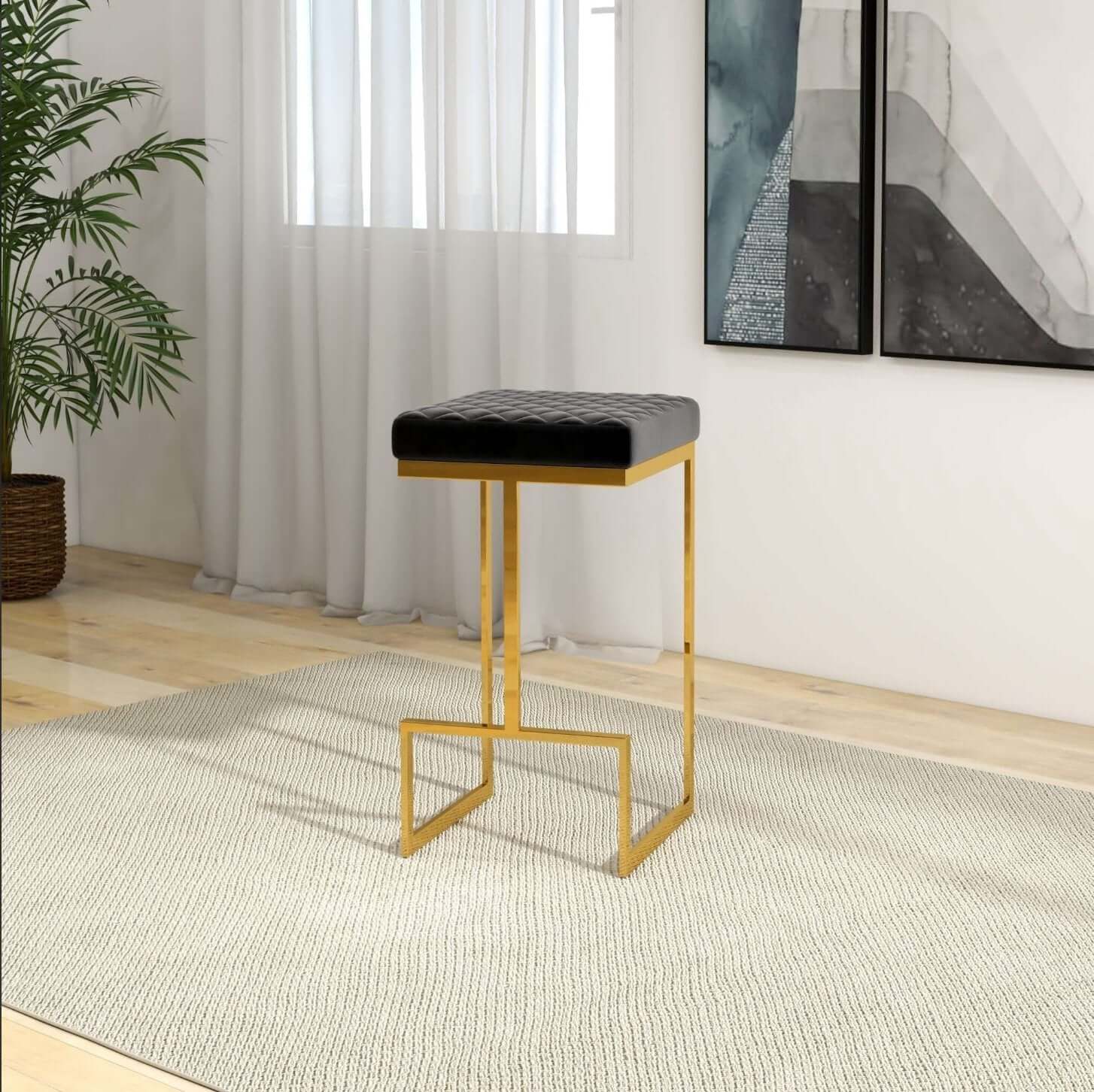 Joel Glam Upholstered Square Bar Counter Stool - Revel Sofa 