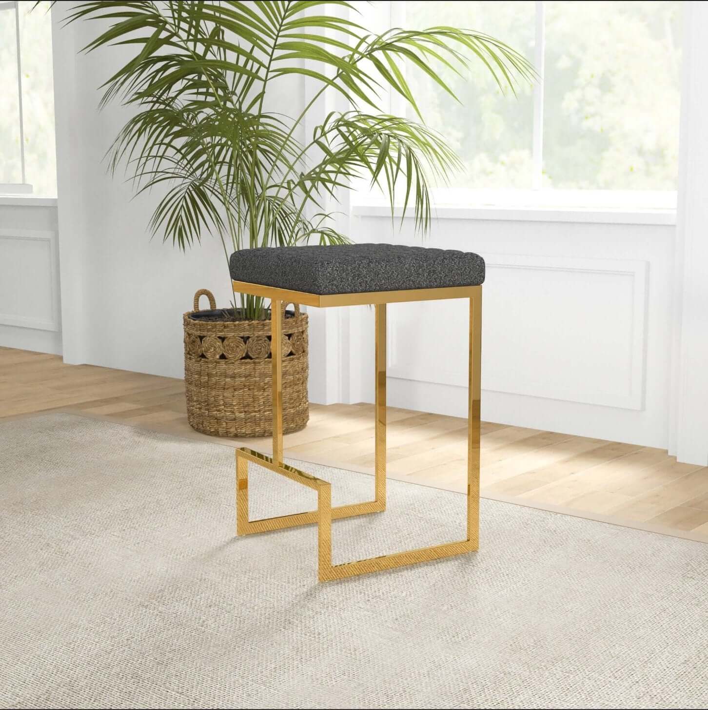 Joel Glam Upholstered Square Bar Counter Stool - Revel Sofa 