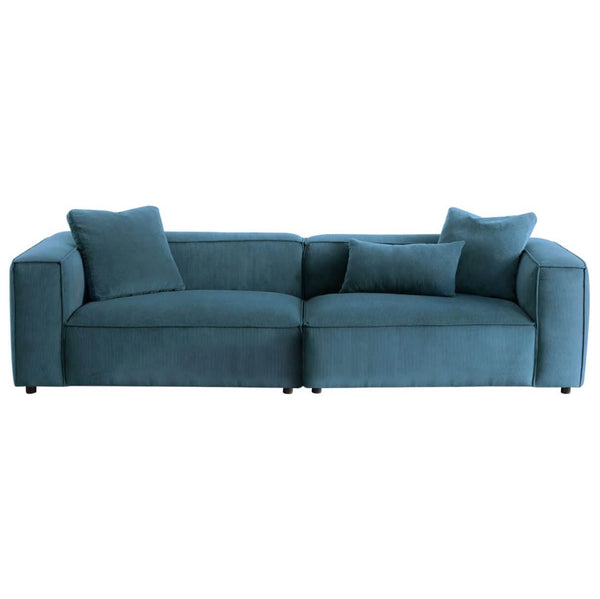 Kalen Modern Modular Low Profile Corduroy Sofa in Colors Blue or Cognac 110” - Revel Sofa 