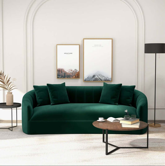 Kante Curved Channel Tufted Velvet Sofa in Green 88” - Revel Sofa 