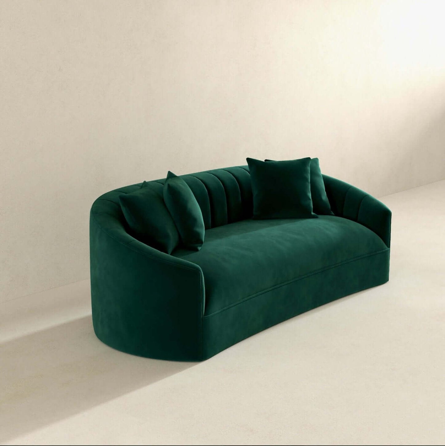 Kante Curved Channel Tufted Velvet Sofa in Green 88” - Revel Sofa 