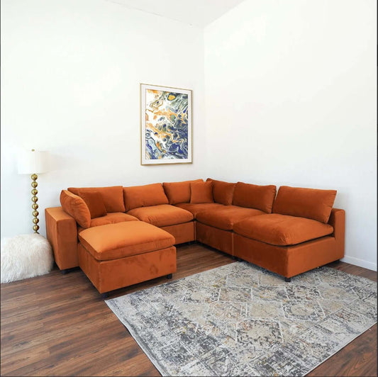 Laven Modern Modular Velvet 6pc Sectional Sofa - Revel Sofa 