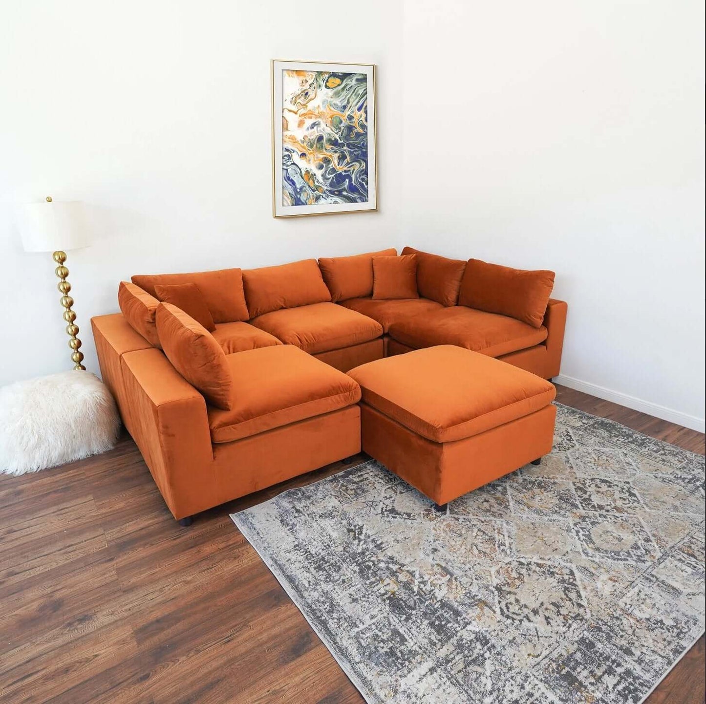 Laven Modern Modular Velvet 6pc Sectional Sofa - Revel Sofa 