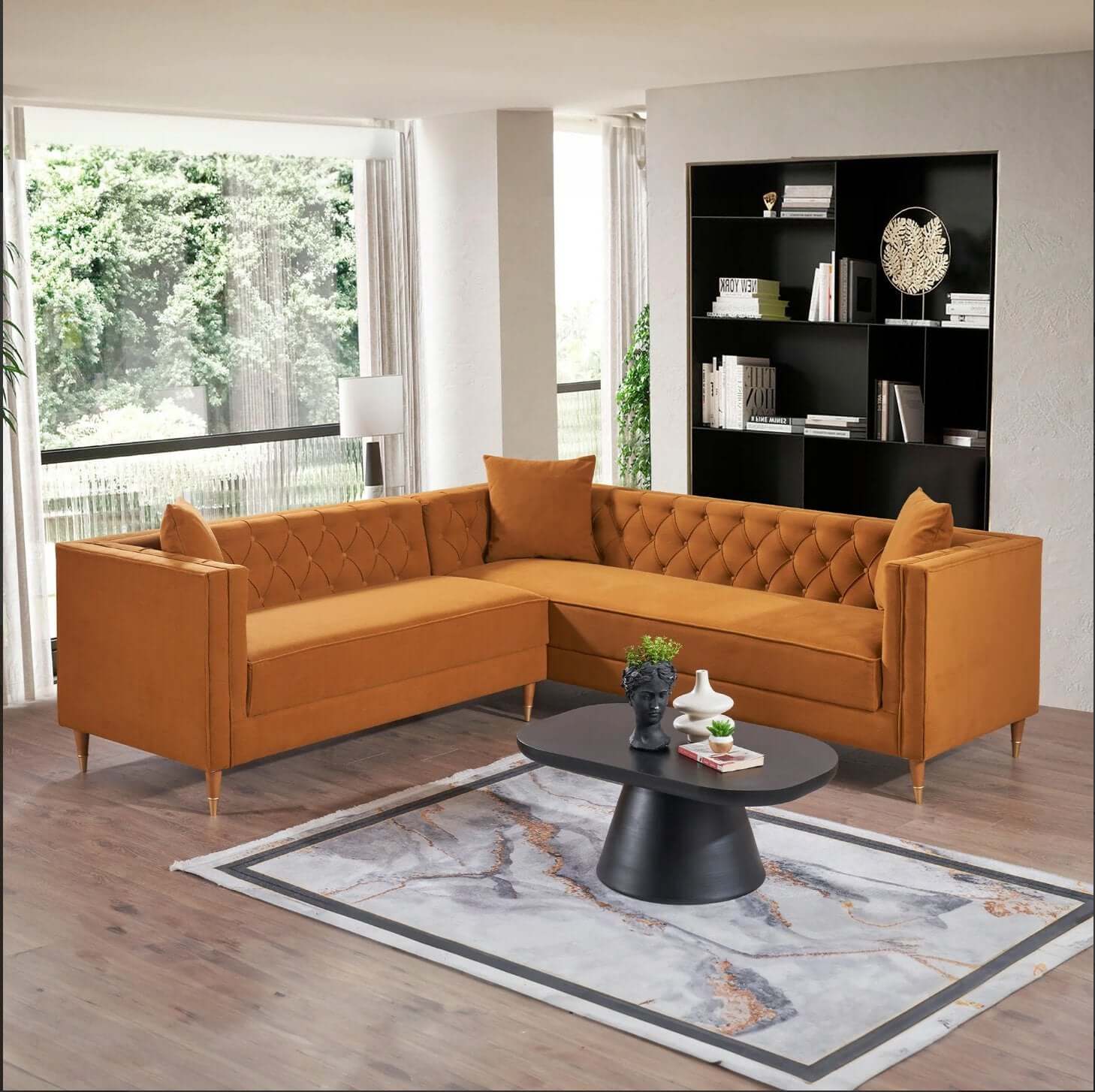 Lewer MCM Tufted Luxury Velvet Corner Sectional Sofa - Revel Sofa 