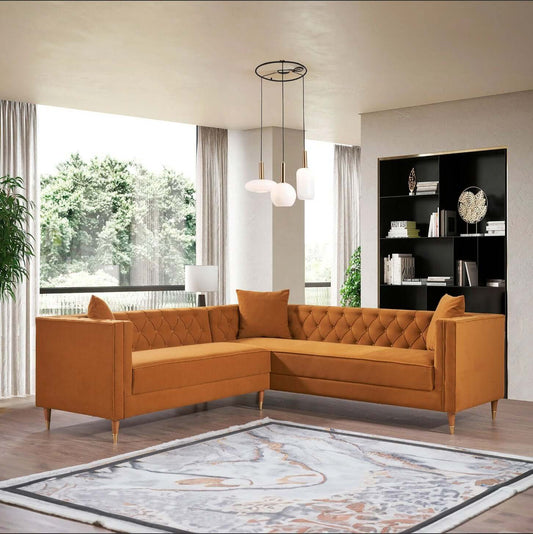 Lewer MCM Tufted Luxury Velvet Corner Sectional Sofa - Revel Sofa 