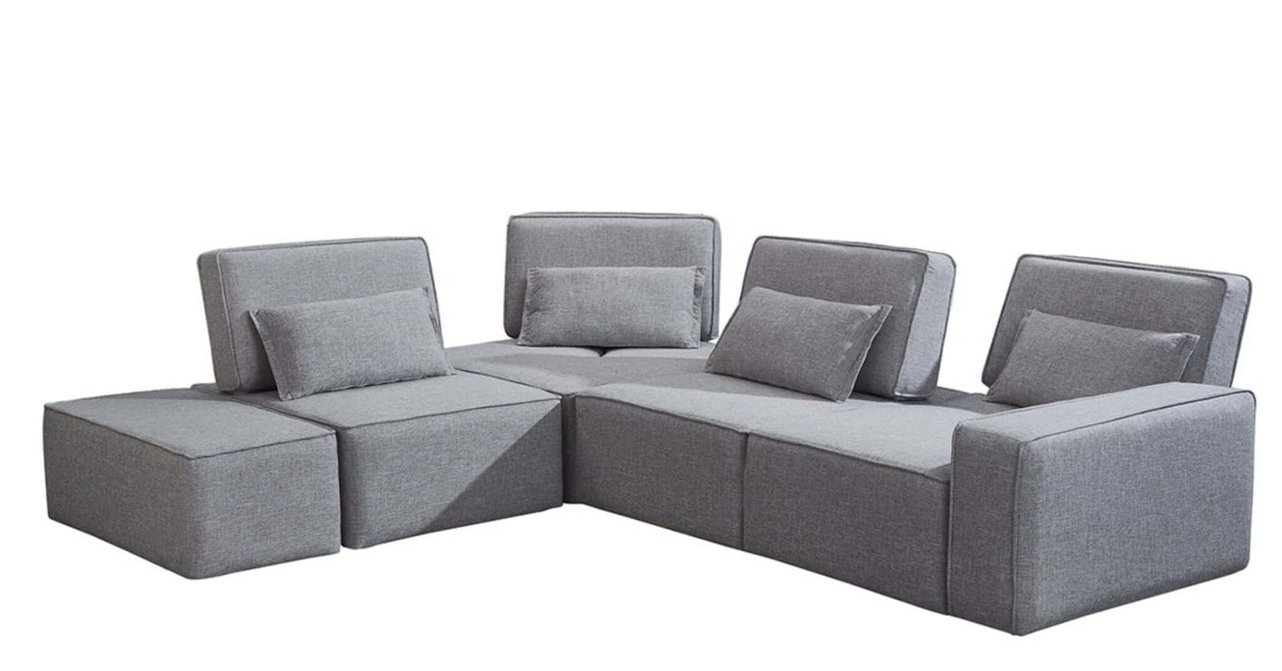 Gray Polyester Fabric Modular L Shape 4pc. Corner Sectional Sofa 115" - Revel Sofa 