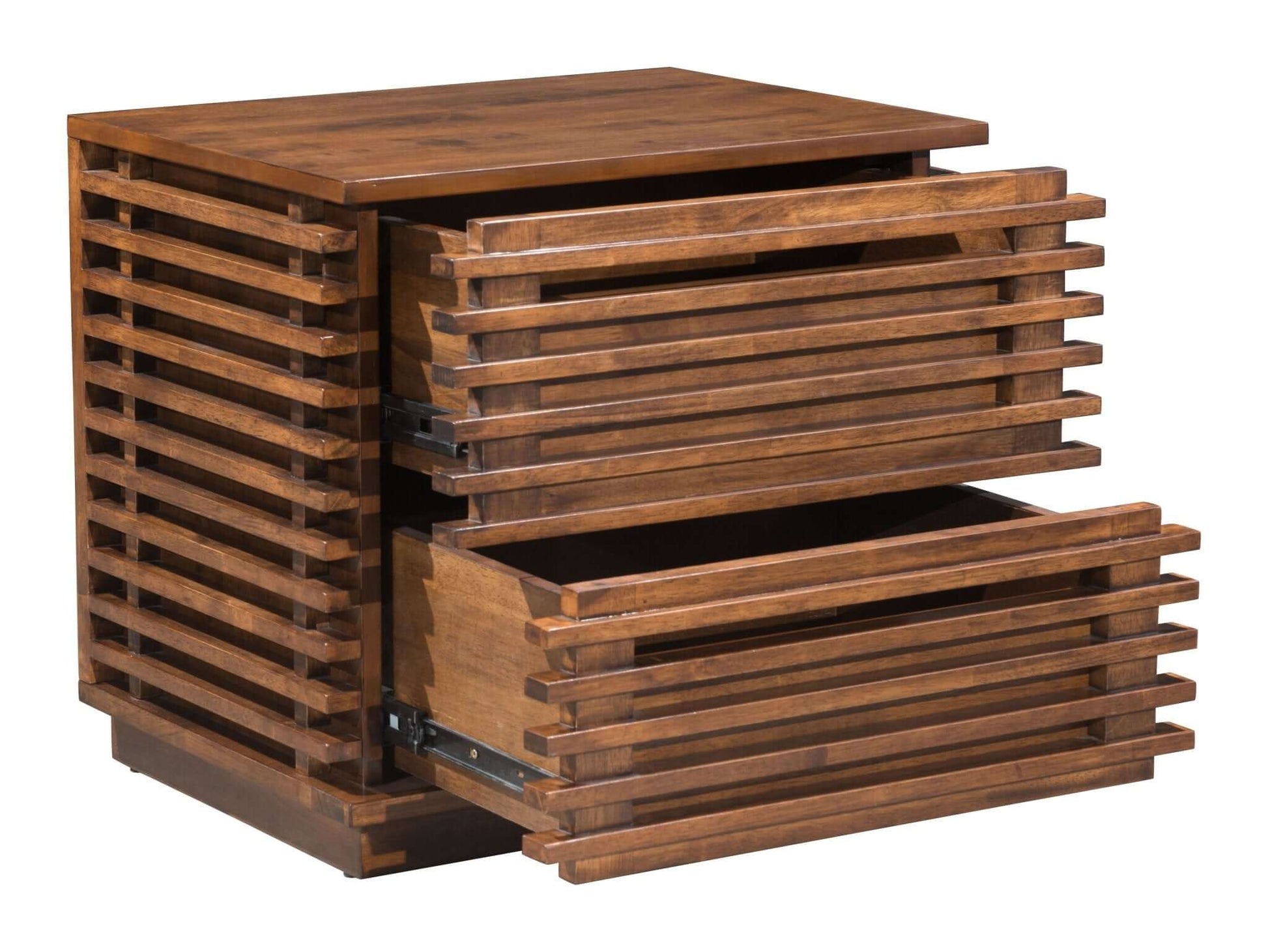 Linea Solid Wood Slatted Scandinavian Design Nightstand in Walnut - Revel Sofa 
