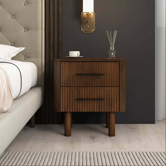 Logan MCM Walnut Bedroom Nightstand With 2 Drawers - Revel Sofa 