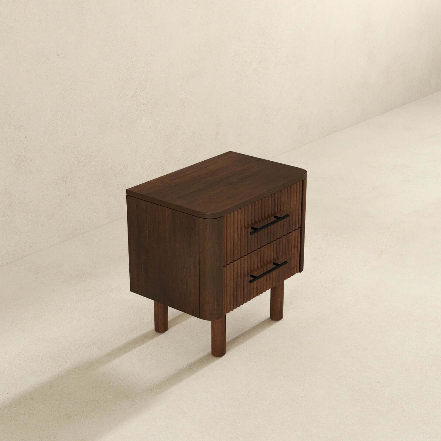 Logan MCM Walnut Bedroom Nightstand With 2 Drawers - Revel Sofa 