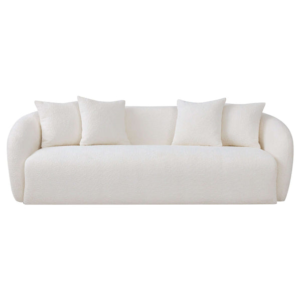 Lorel Modern Curved Boucle Sofa Couch in Ivory White 85” - Revel Sofa 