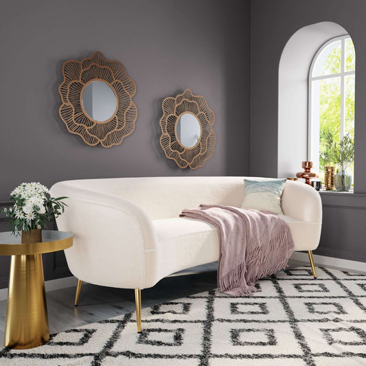 Luna Curved Boucle Art Deco Sofa Couch in Cream Color 86” - Revel Sofa 