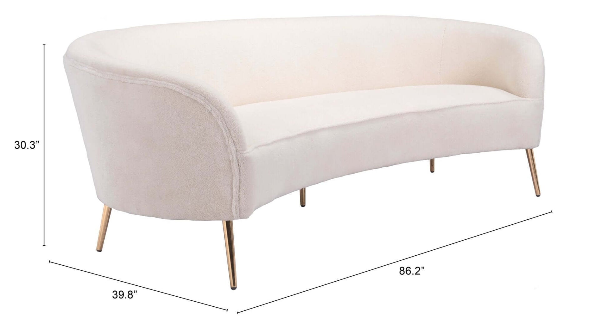 Luna Curved Boucle Art Deco Sofa Couch in Cream Color 86” - Revel Sofa 