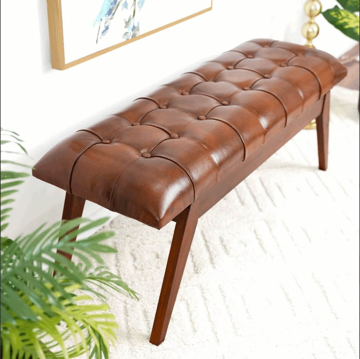 Maja MCM Style Tufted Genuine Leather Bench - Revel Sofa 